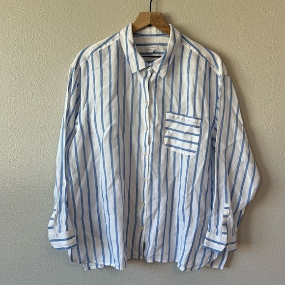 J. Jill Love Linen Easy Blue and White Striped Button Up Shirt- size 1X - Picture 3 of 12